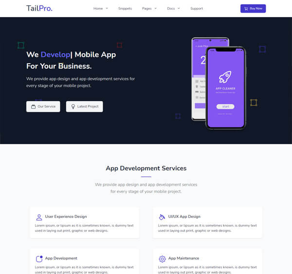 Tailwind template Mobile app agency