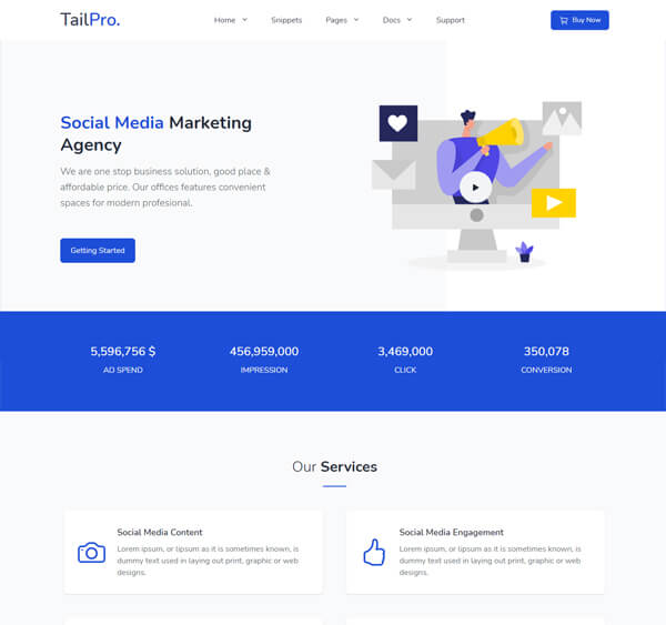 Tailwind template social media marketing agency